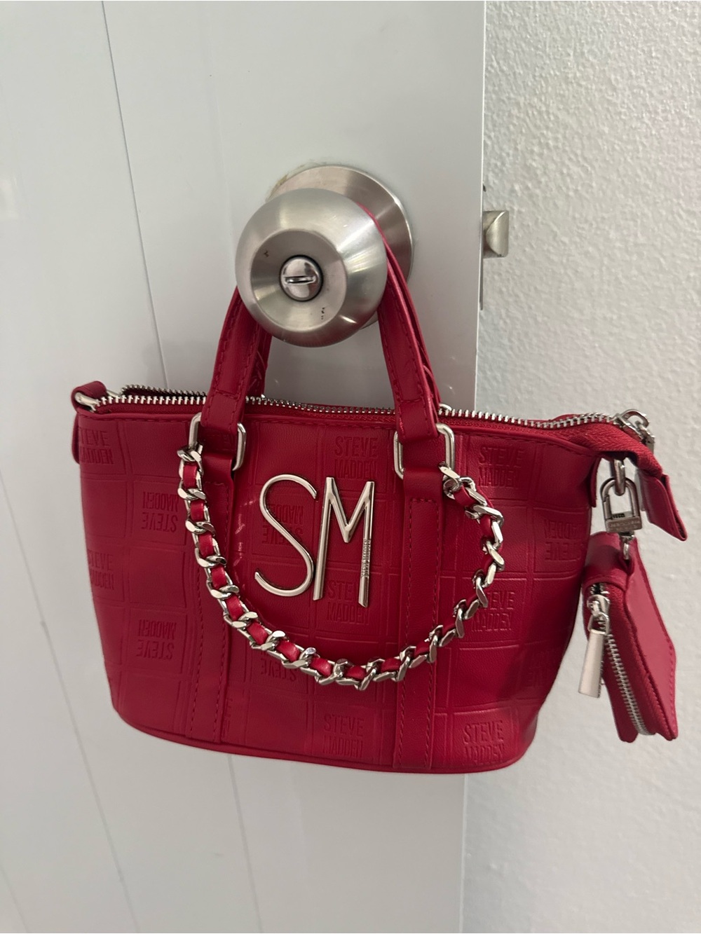 Steve Madden Scarlet Mini Tote with Chain and SM Logo